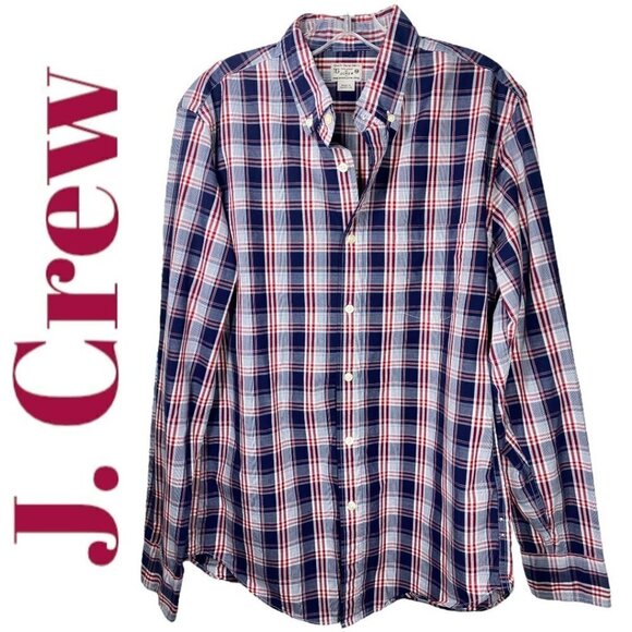 J. CREW FACTORY 100% Cotton Lightweight Summer Plaid Button Down Tailored Fit, M - Picture 9 of 9